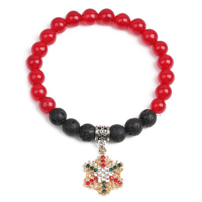 

Christmas Deer Snow Healing Beaded Bracelet Natural Lava Stone Beads Bracelet For Women Reiki Prayer Fashion Jewelry
