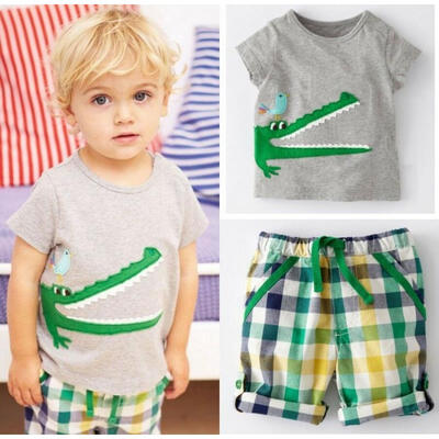 

Toddler Kids Boy Clothes Short Sleeve Tops T-shirt Pants Summer Outfits Set 1-7T
