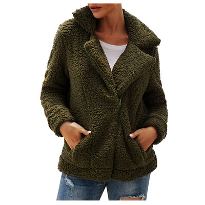 

Toponeto Womens Lapel Zip Up Faux Fur Shearling Fuzzy Fleece Jacket Teddy Bear Coat Warm