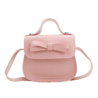 

Children Girls Fashion Bow Solid Color Faux Leather Tote Crossbody Shoulder Bag