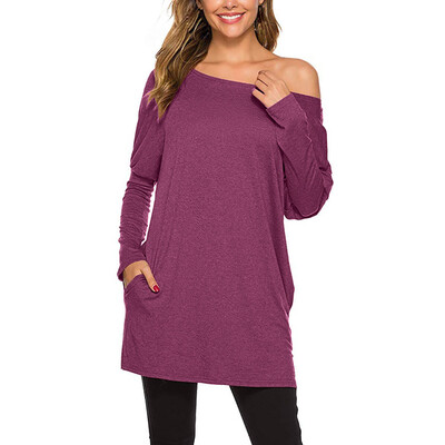 

Tailored Women Fashion Long Sleeve Tee Shirts Off Shoulder Tunic Tops Slouchy Blouse