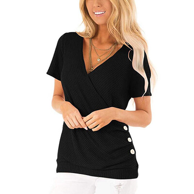 

Starmoon Fashion Womens Button Short Sleeve Casual T-Shirts Tunic Tops Blouse -XXL