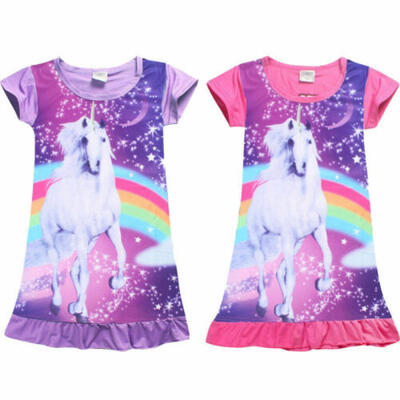 

Girls Kids Unicorn Cartoon Pajamas Nightgown Dress Sleepwear Nightwear Costumes