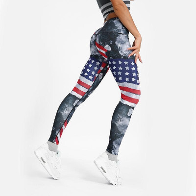 

Cross-border new European&American four-needle six-line digital American flag printing circle yoga tight nine pants female 986