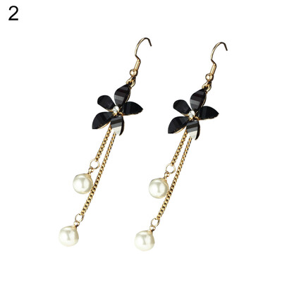 

Elegant Flower Fake Pearl Hook Earrings Women Long Chain Dangle Jewelry Charm