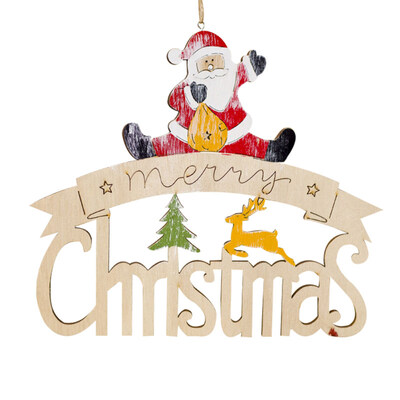 

Wooden Merry Christmas Santa Snowman Elk Tree Display Window Hanging Ornament