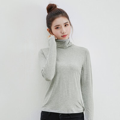 

Women Basic T-shirt Comfortable Model Stretch Solid Color Turtleneck Long Sleeve Slim Casual Base Layer Tee