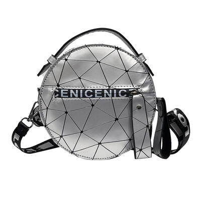 

Geometric Plaid Round Shoulder Handbags Women PU Leather Crossbody Bags