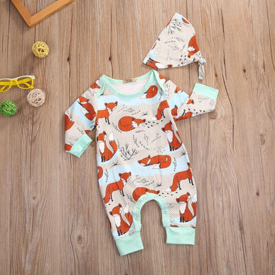 

0-18M Toddler Baby Boy Girl Outfit Romper TopsHat 2Pcs Fox Pattern Clothes Set
