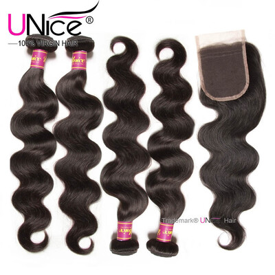 

UNice Human Hair Extensions 8A Malaysian Hair Bundles with Closure Body Wave