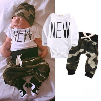 

New Camouflage Newborn Baby Boys Kids Romper TopLong Pants Outfit Clothes Sets