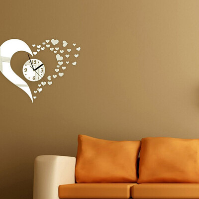 

Heart-Shaped DIY Home Modern 3D Mirror Crystal Wall Clock Timer Bell Love Sticker Drawing Living Room Decoration
