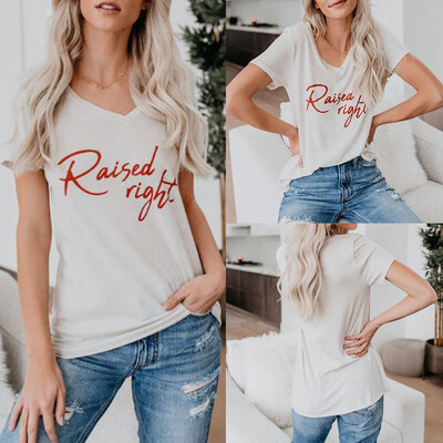 

Nomeni Women Casual Short Sleeved Letter Printed Tops Loose T-Shirt Blouse