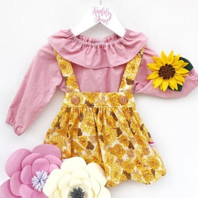 

Fashion Toddler Kids Baby Girls Top Flower Suspender Skirt Dress Outfits Clothes