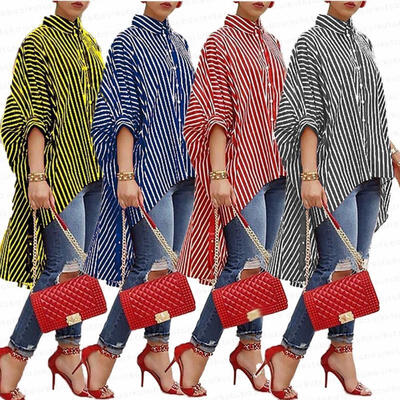

Women Long Sleeve Striped Irregular Shirt Dress Casual Sexy Cardigan Tops Tee
