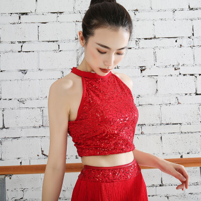 

YI QIAN WU sequined halter top fringed skirt costumes performance skirt