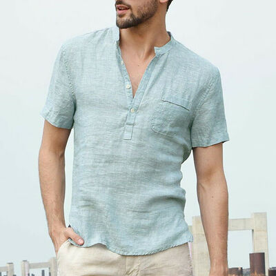 

Summer Mens Cotton Linen T Shirt Tops Casual Loose V Neck Short Sleeve Tee