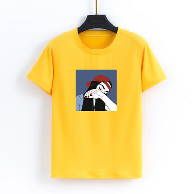 

Trend Cartoon Character Print Womens Tops Casual Cute Round Neck Short-sleeved Tees