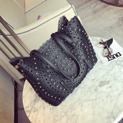 

Hollow Out Women Composite Women Hand Bag 2017 Retro Vintage Female Pu Leather Tote Bag Flower High Capacity Ladies Shoulder Bag