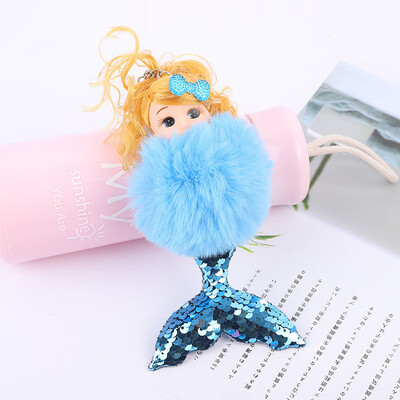 

Creative new mermaid Key Chains Animal Mermaid Keychain Lovely Rabbit Fur Ball Car Keyring Women Key Holder Bag Jewelry