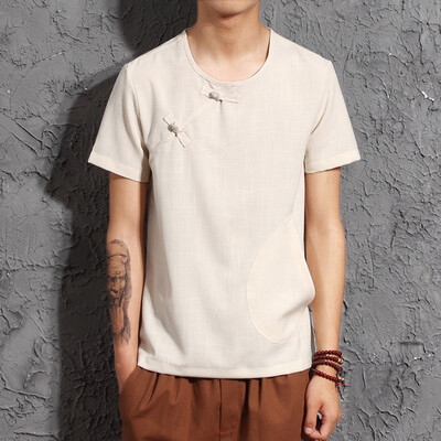 

Toponeto Mens Summer Casual Vintage Pure Color Cotton Linen Short Sleeve T-Shirts Tops