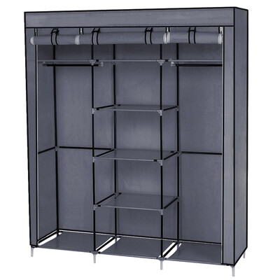 

69" Portable Clothes Closet Wardrobe Storage Organizer With Non-Woven Fabric Cover Gray
