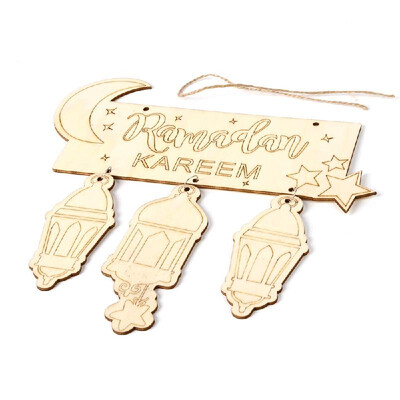 

Wooden Eid Mubarak Hanging Pendant Ramadan Crescent Pattern DIY Crafts Ornament with Rope Festival Decoration