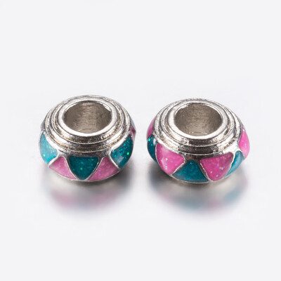 

Alloy Enamel European Beads Large Hole Beads Rondelle with Triangle Platinum Colorful 12x65mm Hole 5mm