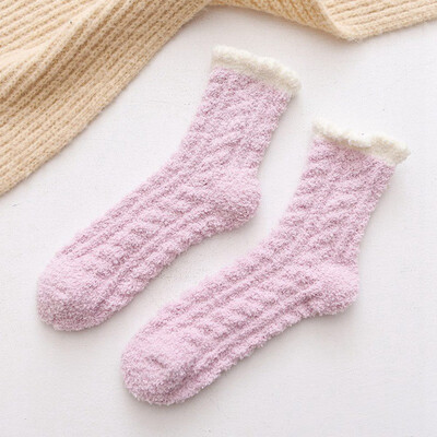 

Autumn Winter Japanese Coral Velvet Tube Socks Women Warm Thickened Floor Socks for Ladies Home Wear Pure Color