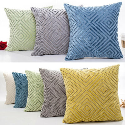 

Flocking Striped Solid Geometric Sofa Throw Cushion Pillow Cover Home Decor Hold pillow