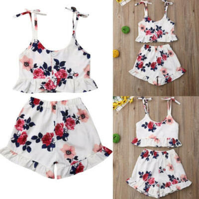 

Toddler Baby Girl Summer Outfit Floral Sleeveless Tops Short Pants 2PCS Set