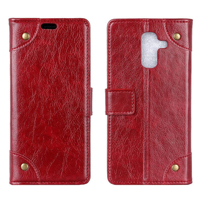 

MOONCASE Samsung Galaxy A6 2018 copper buckle nappa leather case - wine red