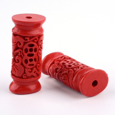 

Carved Cinnabar Beads Column FireBrick 38x17x135mm Hole 3mm