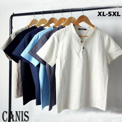 

US Summer Men Baggy T Shirt Cotton Linen Tee Hippie Shirts Short Sleeve Yoga Top