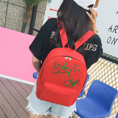 

Tailored Women Girls Canvas Rose Flowers Preppy Style School Bag Travel Backpack Bag BU