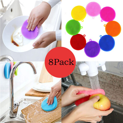 

Gobestart 8pcs Silicone Dish Washing Sponge Scrubber Kitchen Cleaning Antibacterial Tool