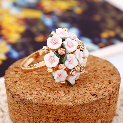 

Fashion Beautiful Ceramic Flower Ring For Women Adjustable Wedding Rings Jewelry 8 Colors Summer Style Rings