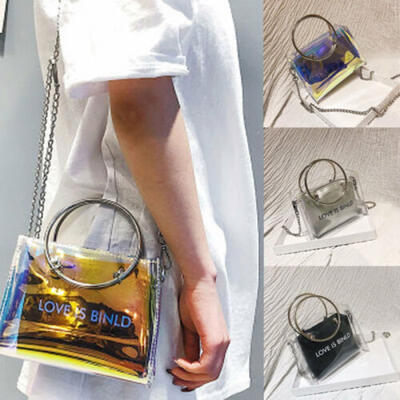 

Women Transparent Laser PVC Chain Handbag Holographic Shoulder Bag Messenger Bag