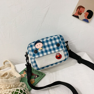 

2019 new style plaid canvas bag wild fairy niche net red crossbody bag cartoon cute shoulder bag