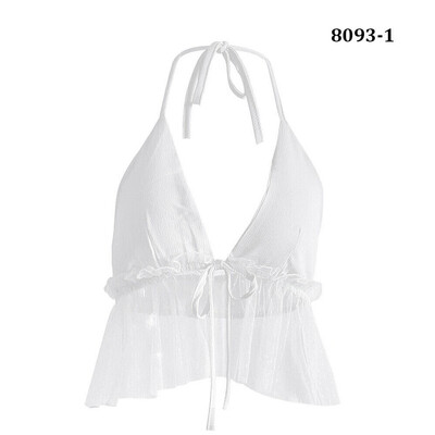 

Womens Backless Crop Top Summer Bandage Halterneck Mesh Strap Holiday Beach Tops