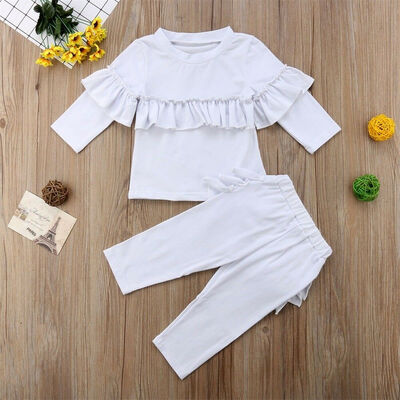 

Toddler Kids Baby Girl Ruffle Solid Tops Pants Leggings 2Pcs Outfits Clothes