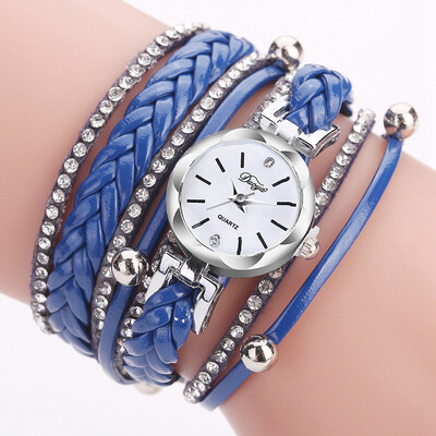 

Off-the-shelf fashion popular hand-woven PU winding fashion watch trend rhinestone ladies watch