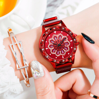 

RM 360 Degree Rotating Fashion Diamond Dial To Run Ladies Quartz Mesh Belt Watch