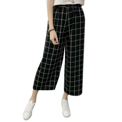

Fashion Womens Elegant Striped Split High Waisted Belted Loose Wide Leg Pants