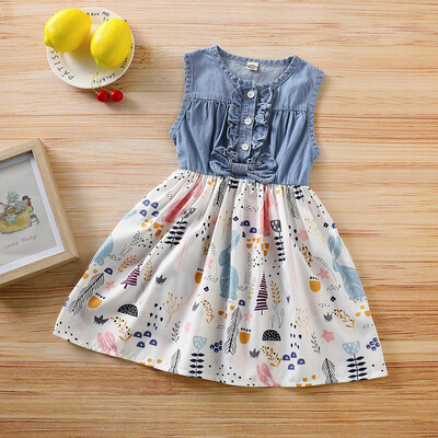 

Toddler Baby Kid Girl Ruched Rabbit Print Skirt Princess Dresses Casual Clothes