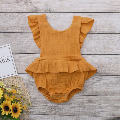 

Newborn Infant Baby Girls Color Solid Ruffles Backcross Romper Bodysuit Outfits