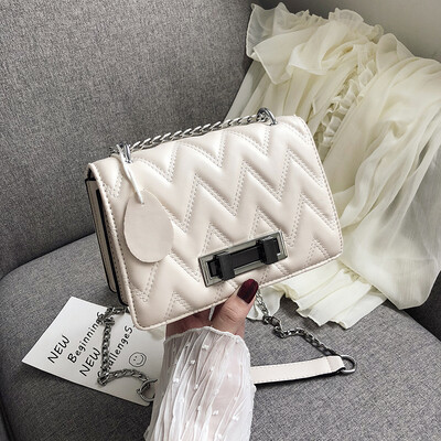 

Advanced foreign gas bag chic simple chain small square bag new 2019 texture fashion single shoulder slant bag