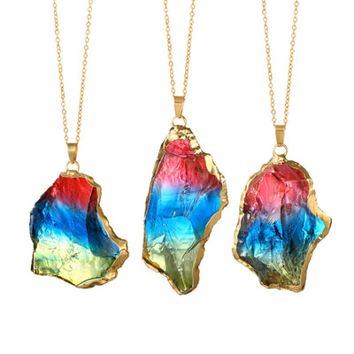 

Fashion Women Chakra Quartz Natural Crystal Irregular Rainbow Stone Pendant Necklace Jewelry