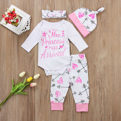 

4PCS Newborn Infant Baby Girl Outfits Clothes Set Romper BodysuitPants Leggings