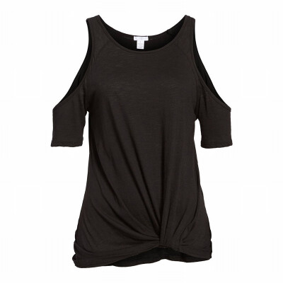 

Loose T-Shirt womens Round Neck Short Sleeve Solid Color Hem Knitting Design Top